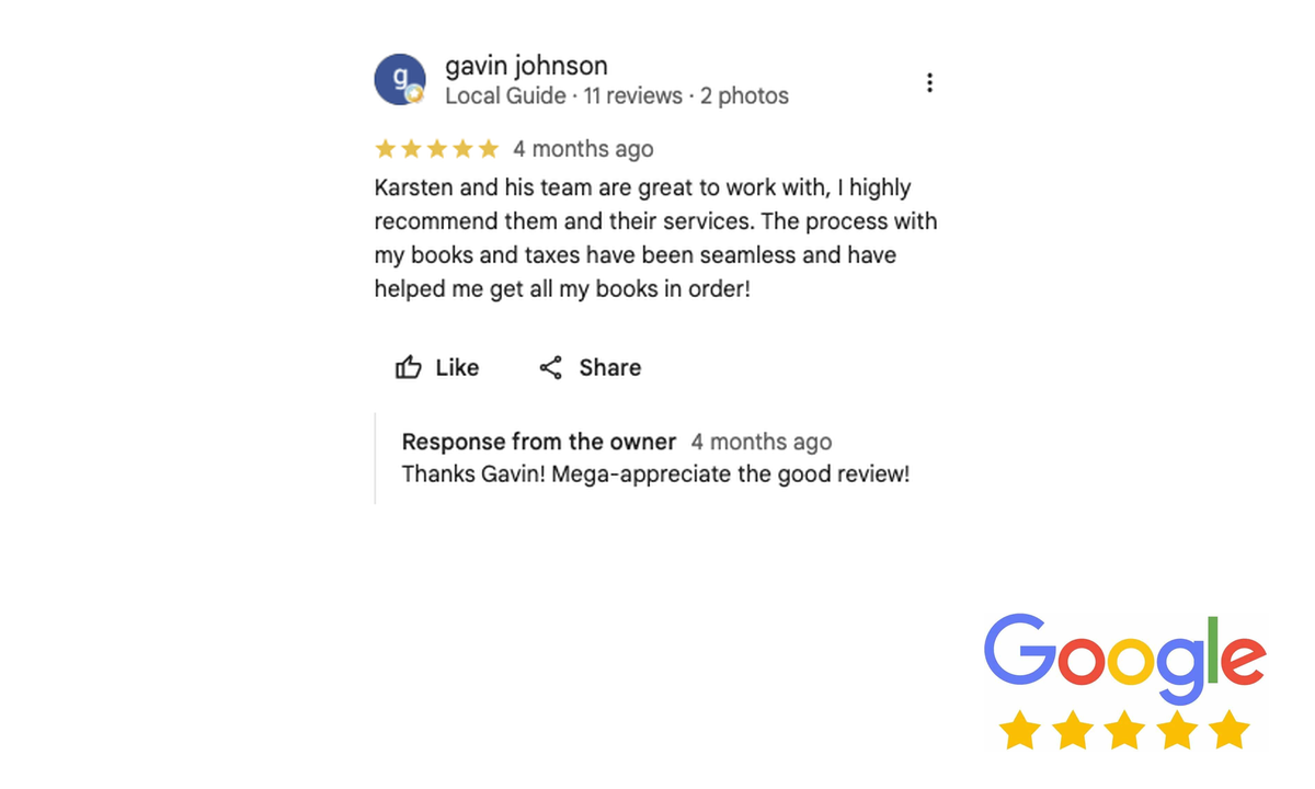 Five-star Google review from gavin johnson